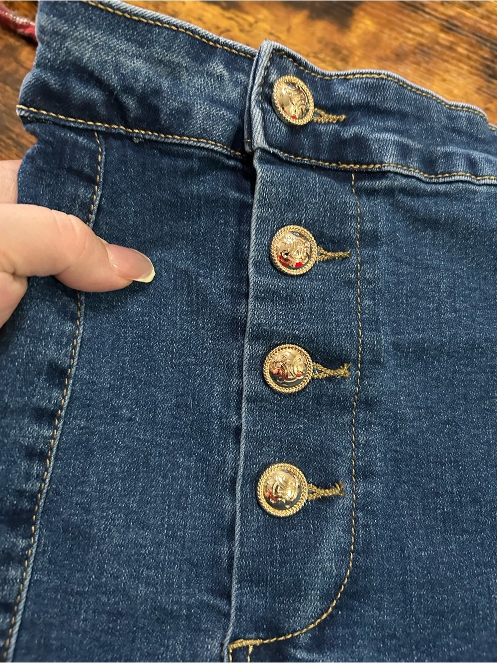 High-Waist Denim Sailor Shorts - Blue - Picture 2 of 4